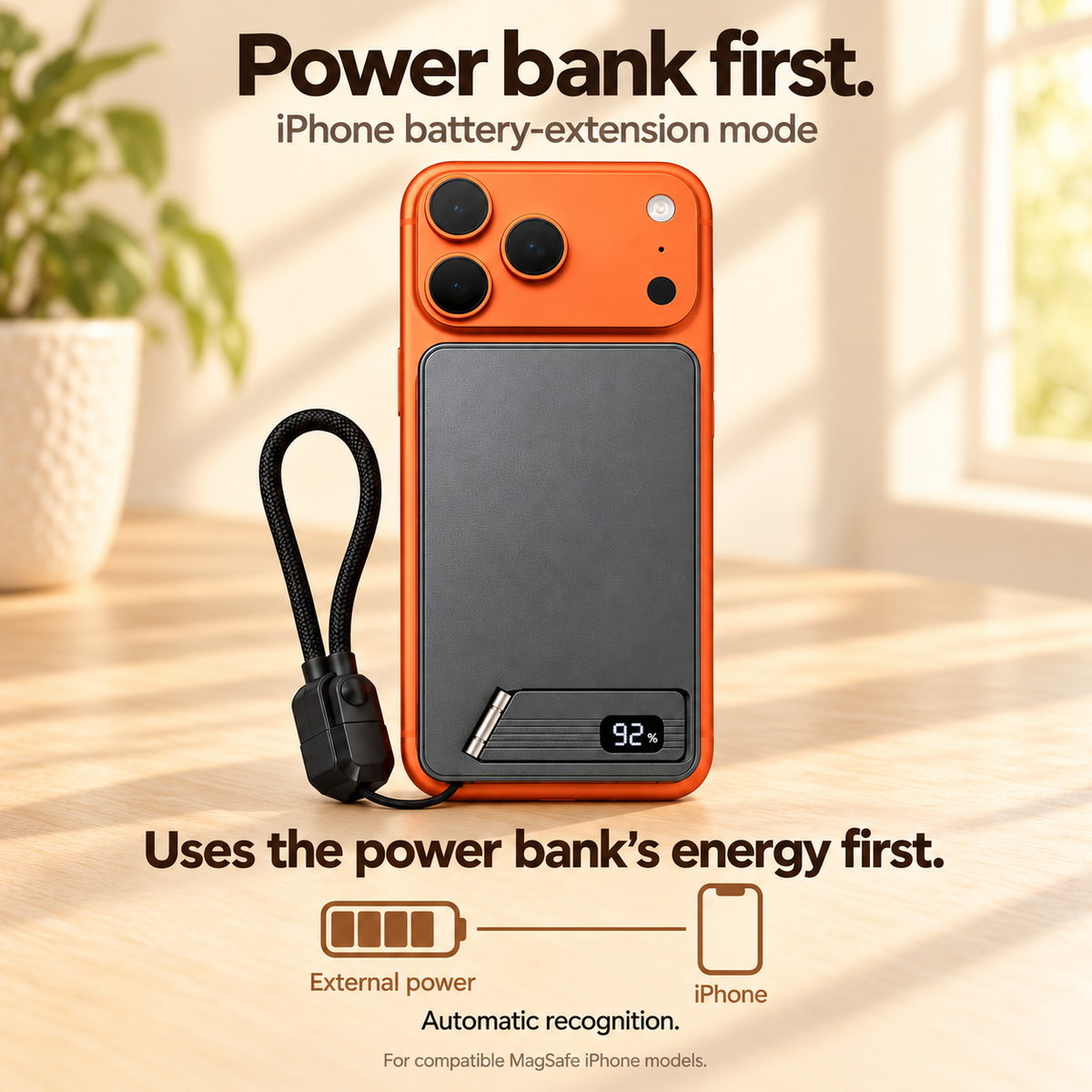 External battery mode for compatible MagSafe iPhone models