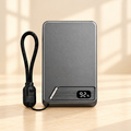 Gray magnetic power bank with black lanyard