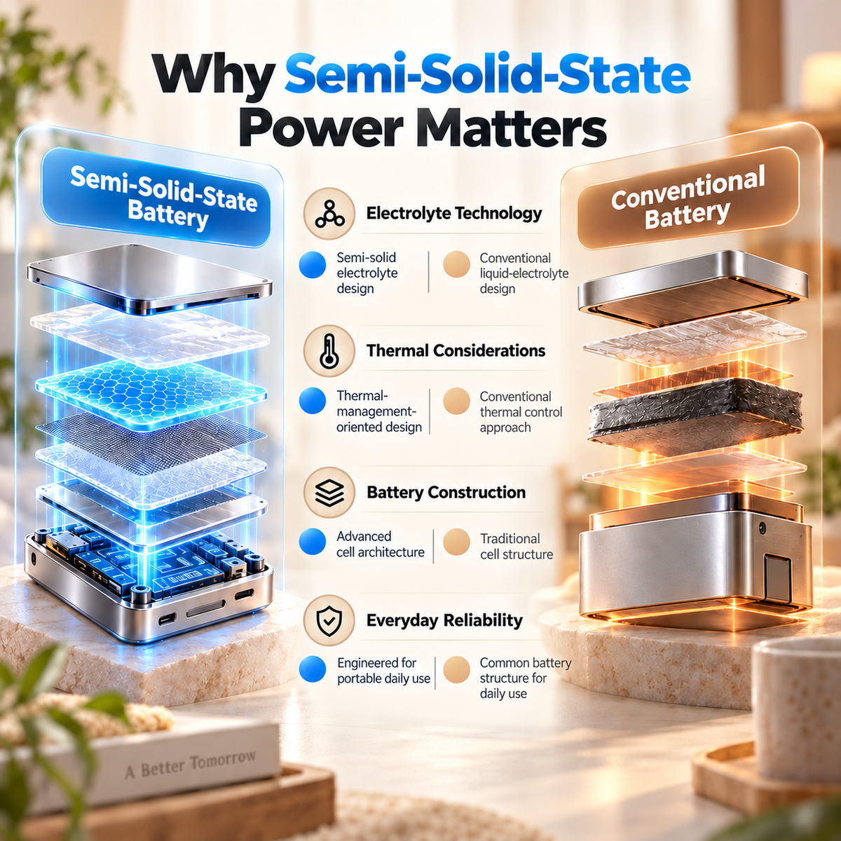Semi-solid-state and conventional battery concept comparison